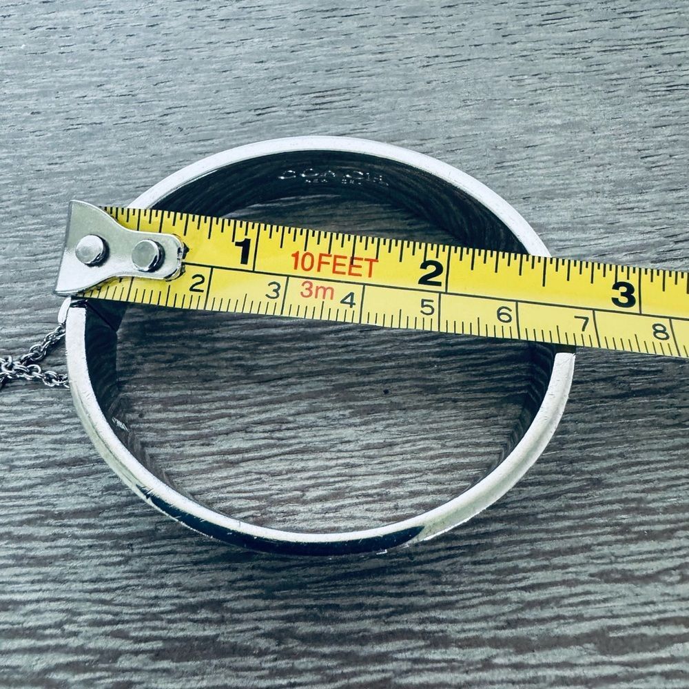 Coach Silver Black Enamel C Logo Cuff Bangle Bracelet - Picture 4 of 5